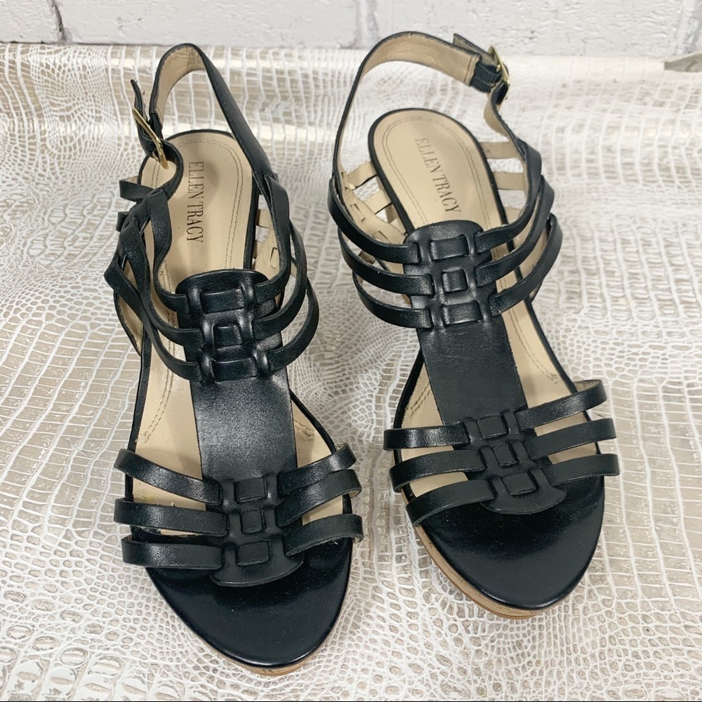Ellen Tracy Black Park Cut-Out Wedge Sandals